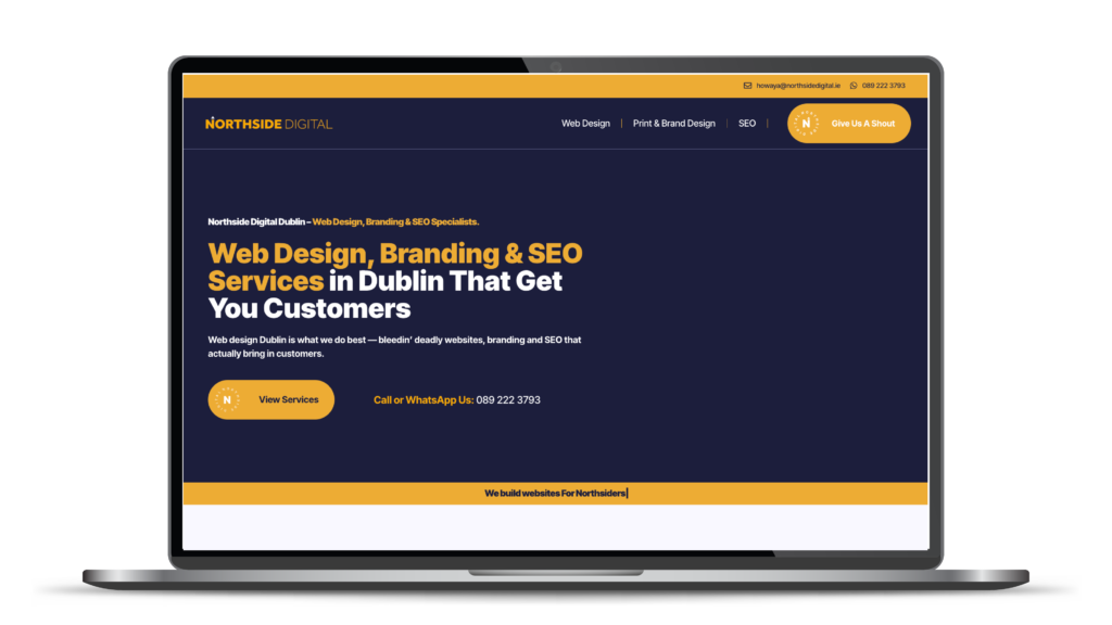 Laptop with northside digital dublin new website on the screen