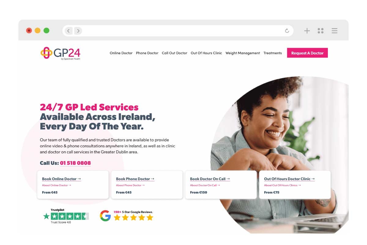 Homepage mockup of GP24 website by Northside Digital Dublin