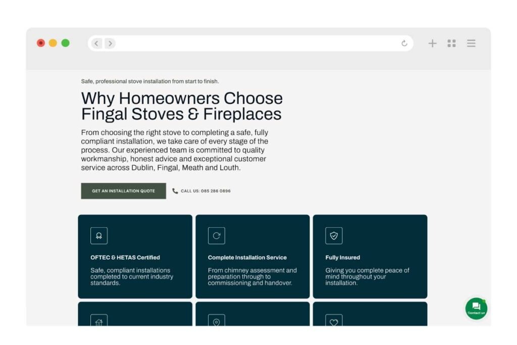 Fingal stoves landing page redesign