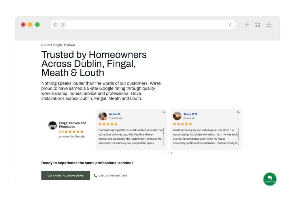 Fingal stoves landing page redesign 2