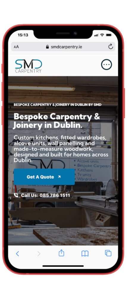 SMD Carpentry web design case study mobile phone