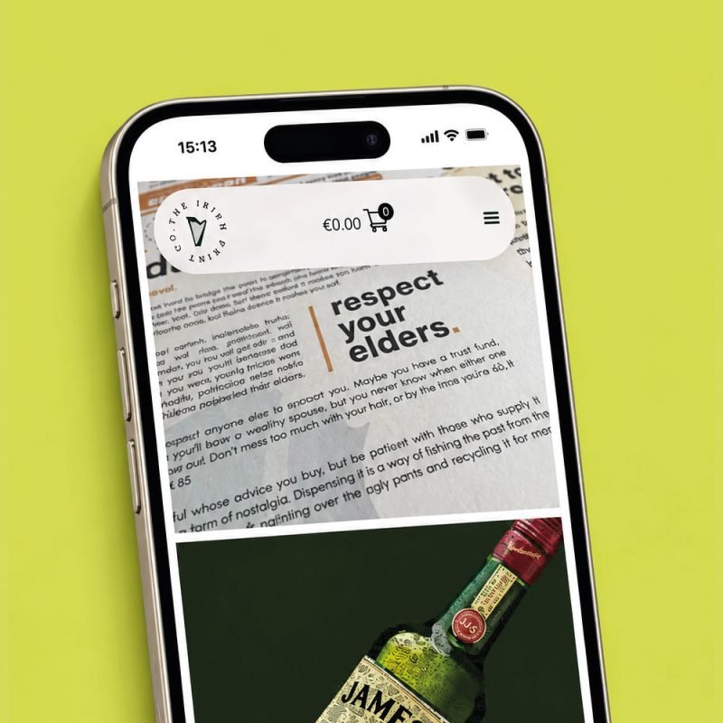 iphone displaying irish print co website